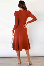 Round Neck Long Sleeve Tie Waist Sweater Dress - Ladyez