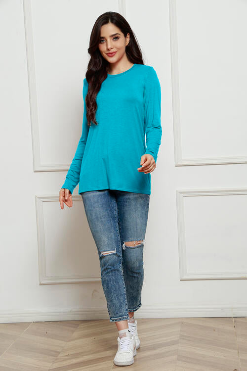 Basic Bae Full Size Round Neck Long Sleeve Top - Ladyez
