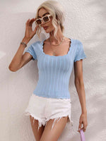 Scalloped Hem Square Neck Knit Top - Ladyez