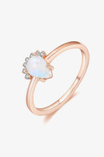 18K Rose Gold-Plated Pear Shape Natural Moonstone Ring - Ladyez