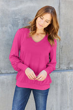 Basic Bae Full Size V-Neck Lantern Sleeve Blouse - Ladyez