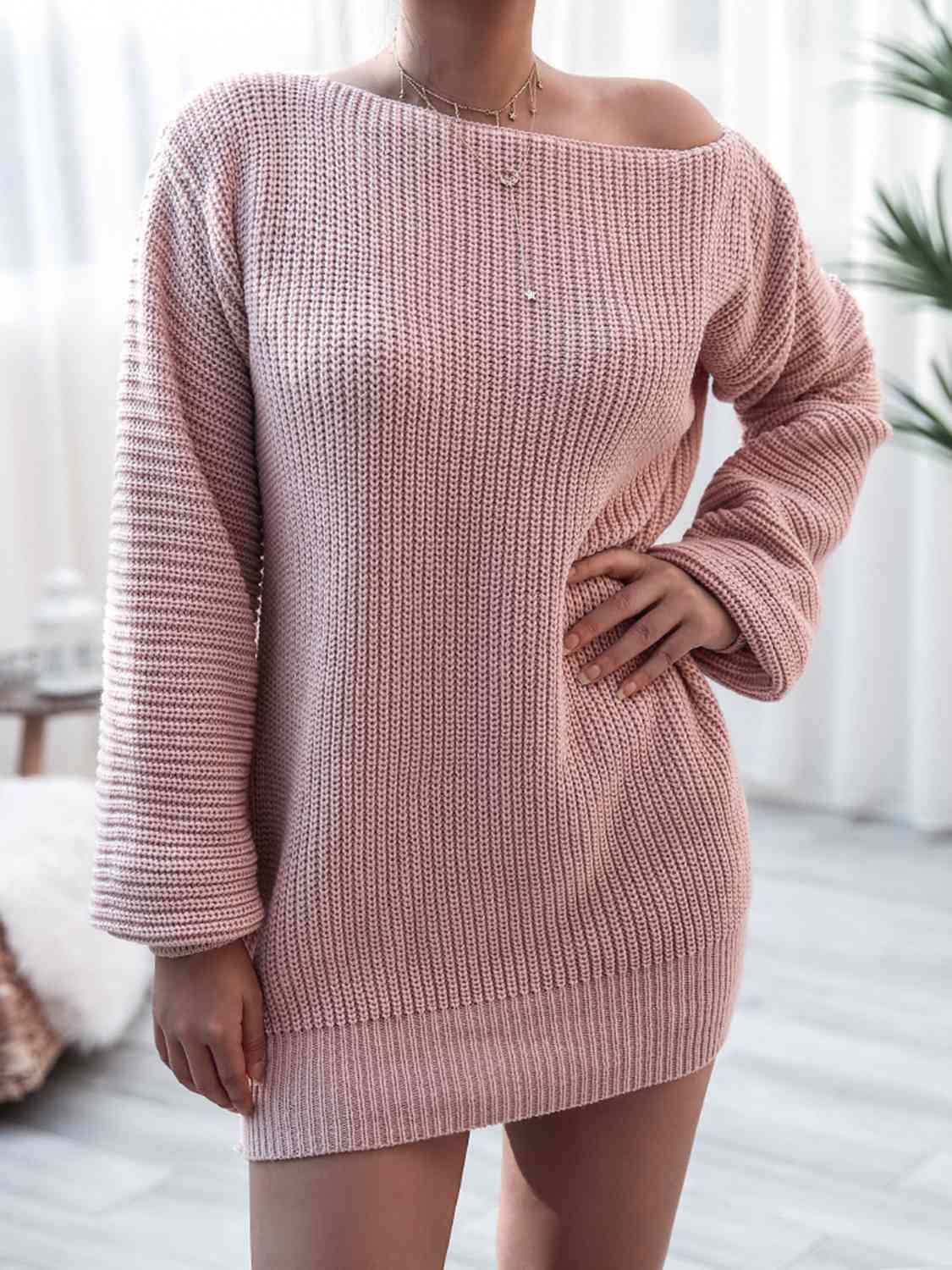 Rib-Knit Mini Sweater Dress - Ladyez