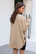 Plaid Button Down Collared Jacket - Ladyez