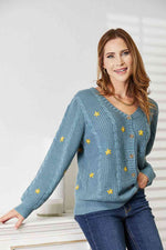 HEYSON Full Size Floral Embroidered Cable Cardigan - Ladyez