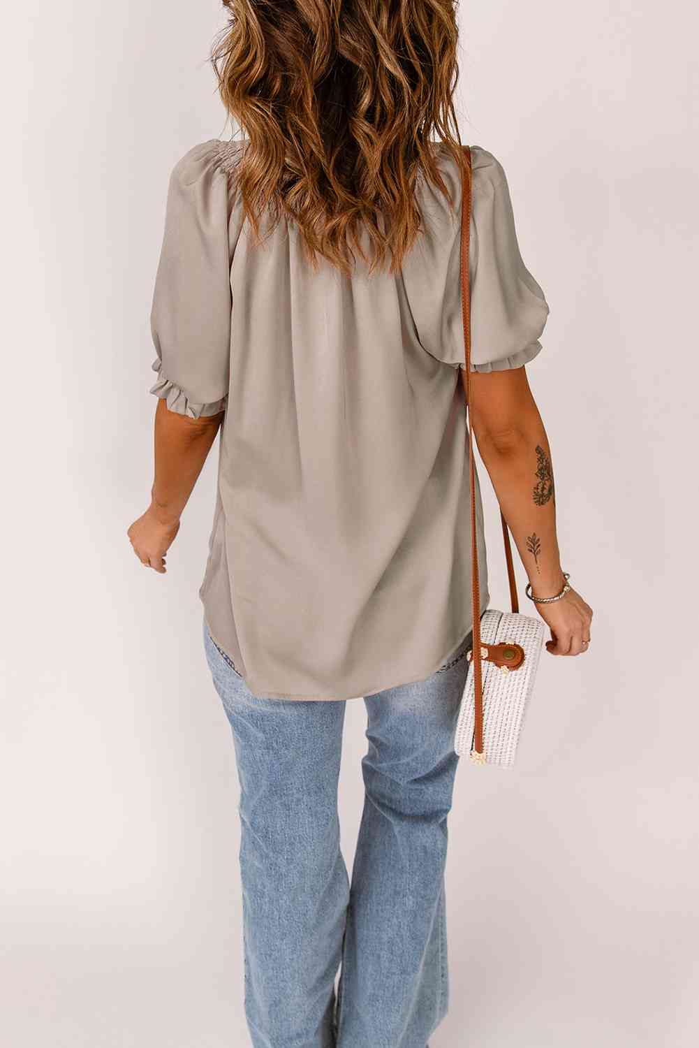 Smocked Frill Trim Flounce Sleeve Blouse - Ladyez