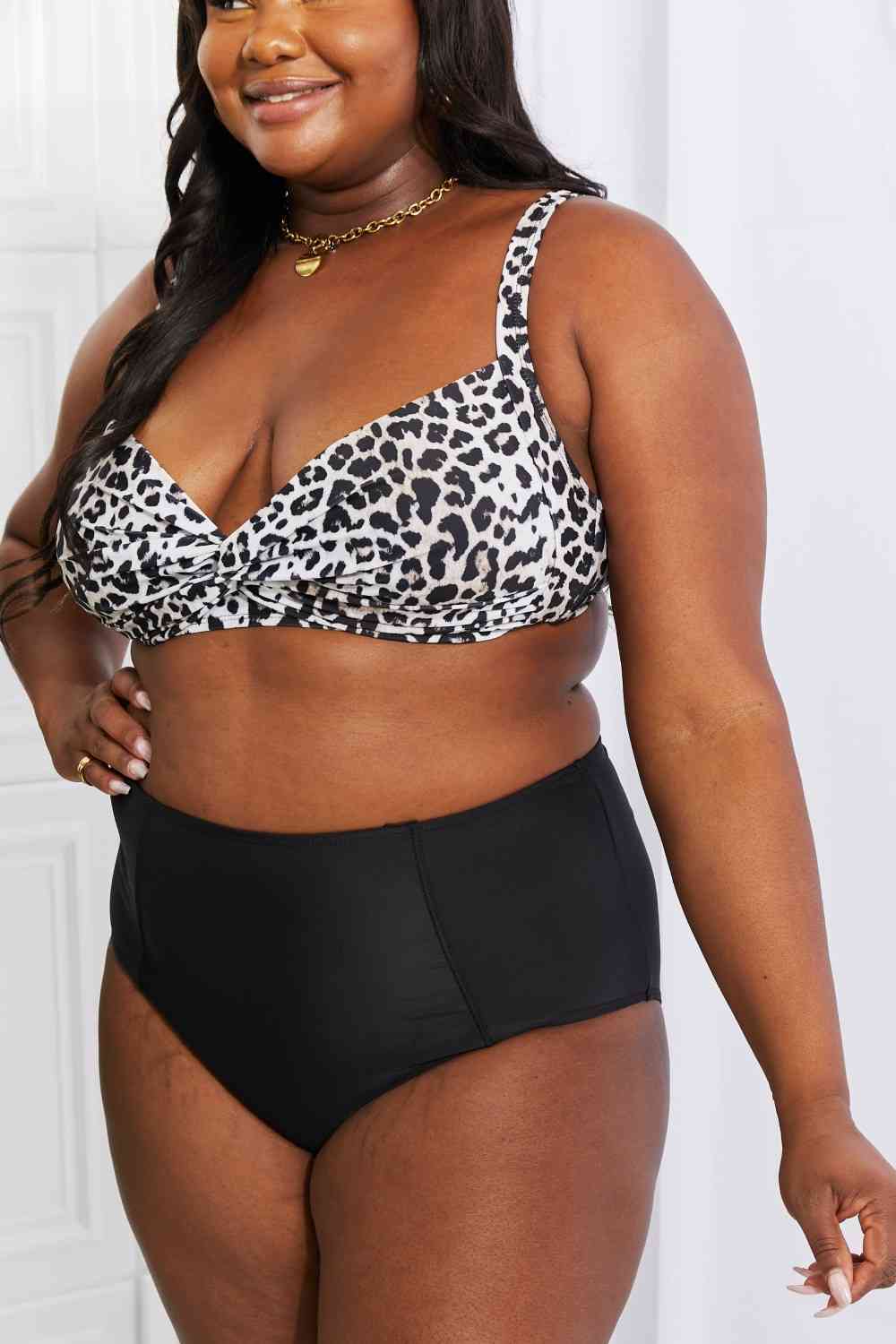 Marina West Swim Take A Dip Twist High-Rise Bikini in Leopard - Ladyez