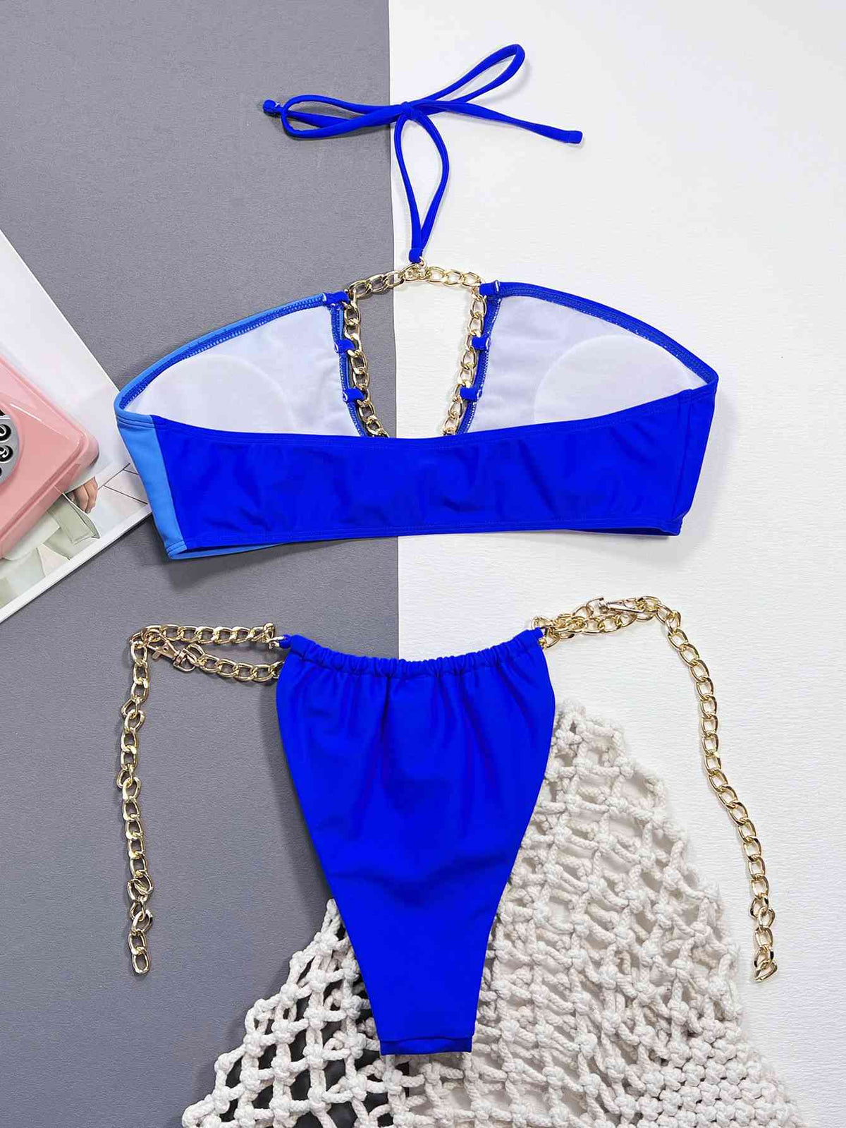 Chain Detail Halter Neck Bikini Set - Ladyez