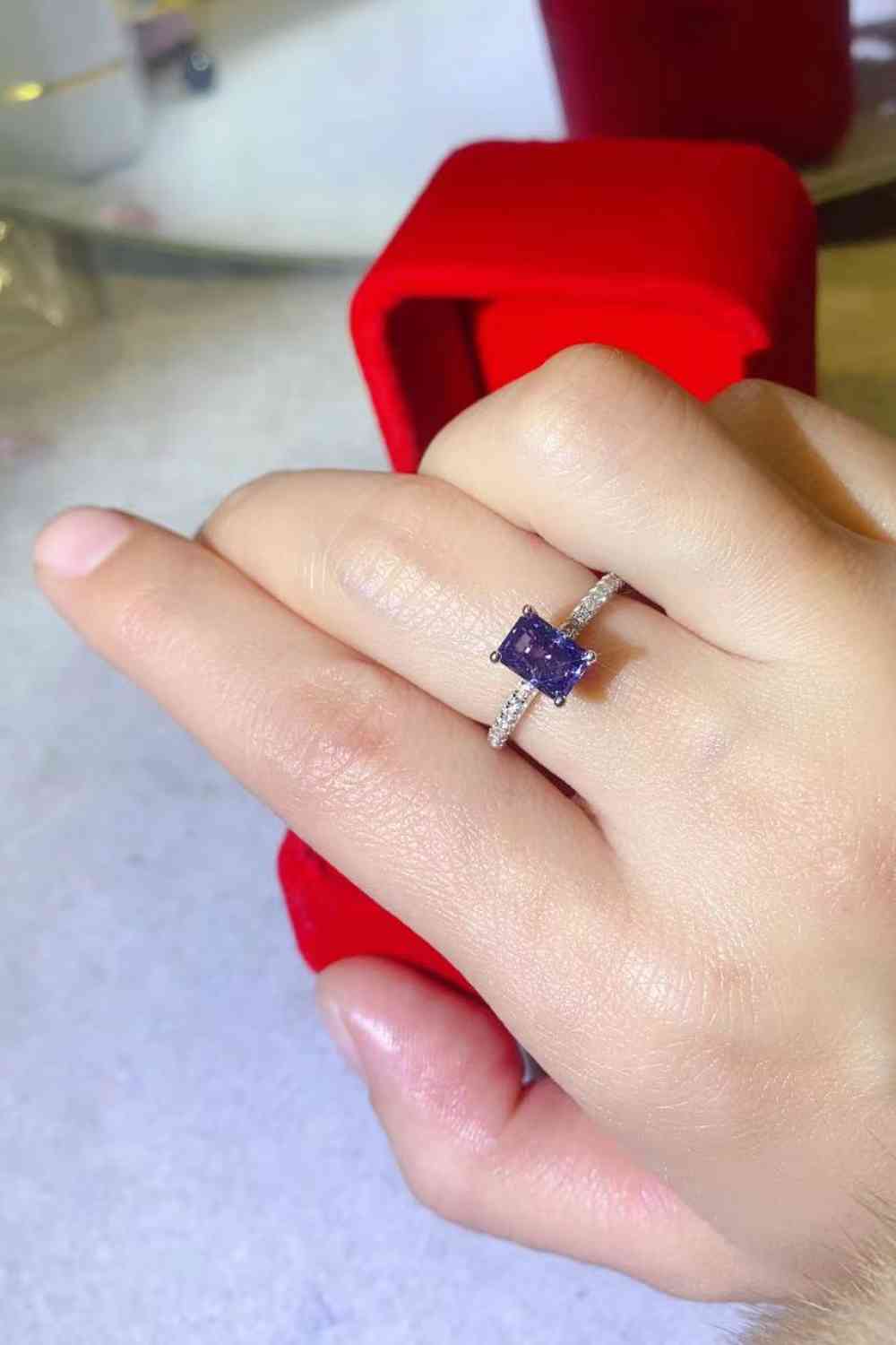 1 Carat Moissanite 925 Sterling Silver Rectangle Ring in Blue - Ladyez