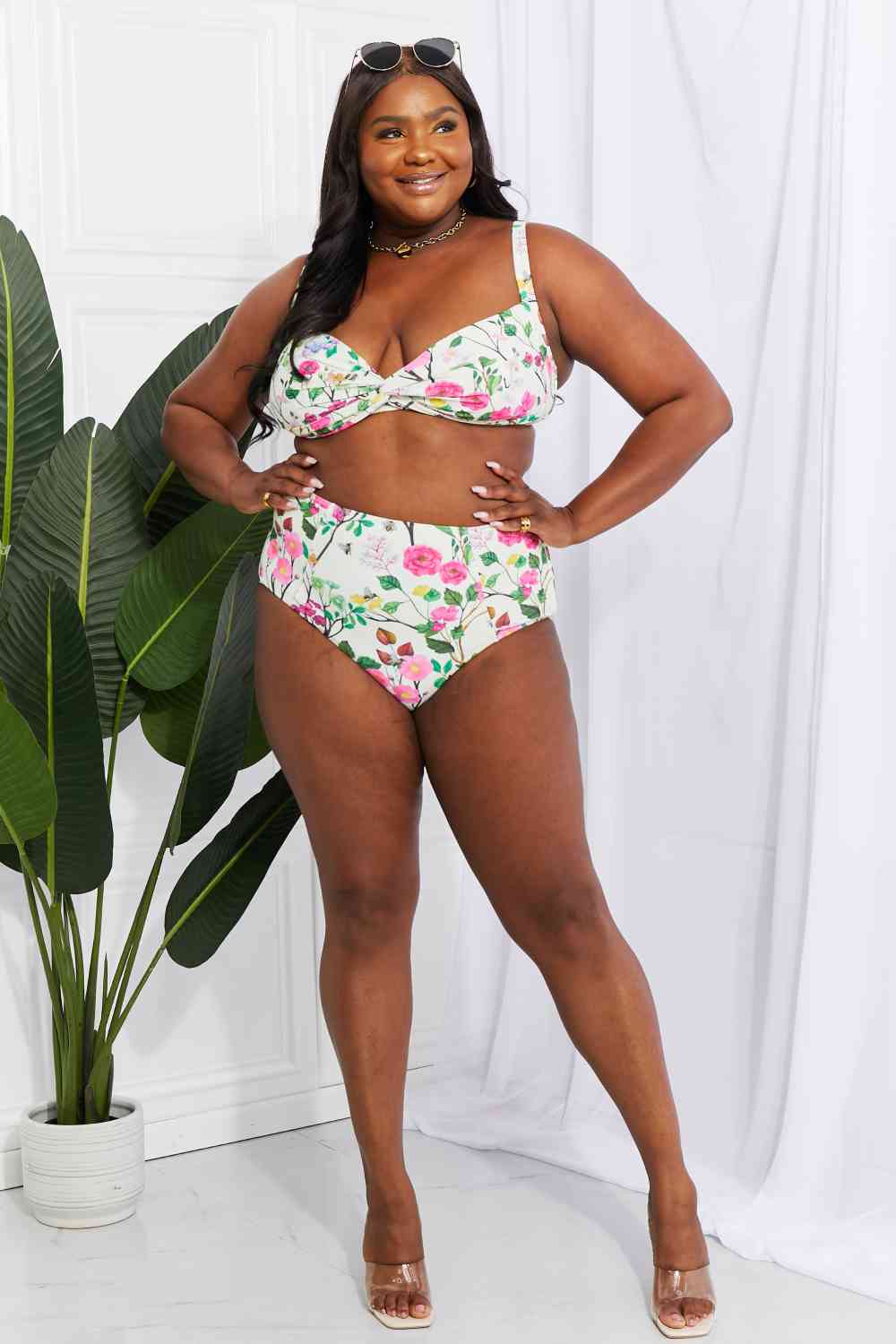Marina West Swim Take A Dip Twist High-Rise Bikini in Cream - Ladyez