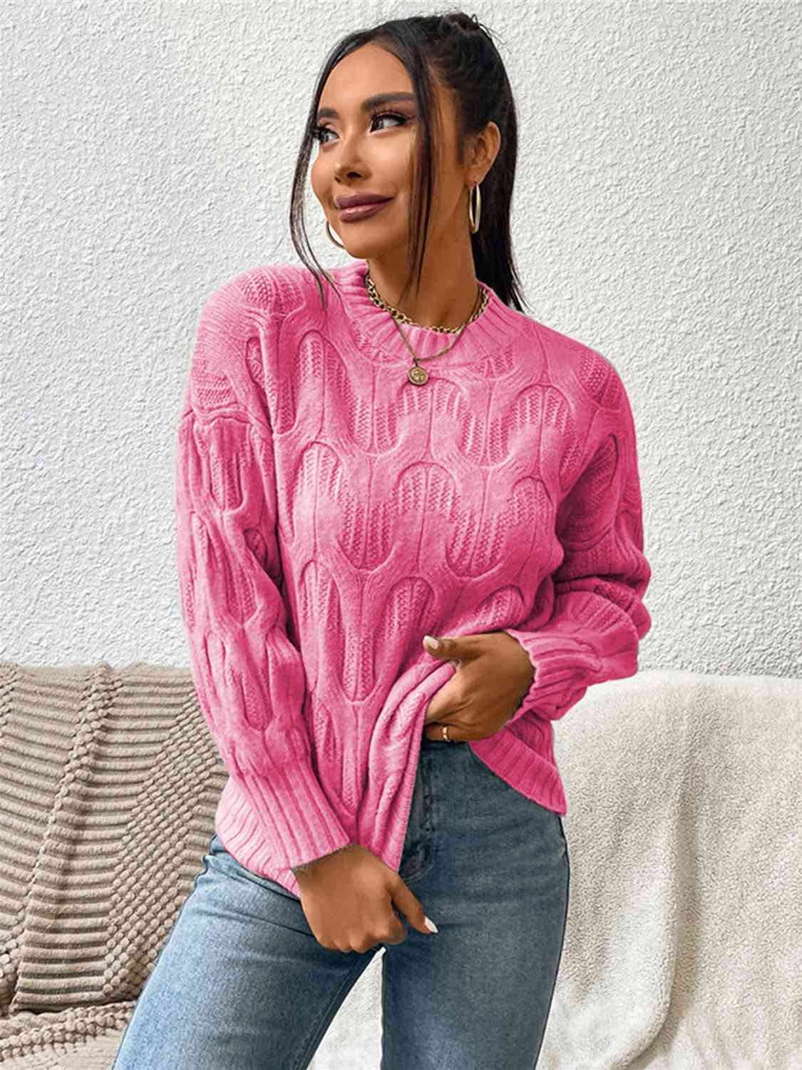 Round Neck Long Sleeve Sweater - Ladyez
