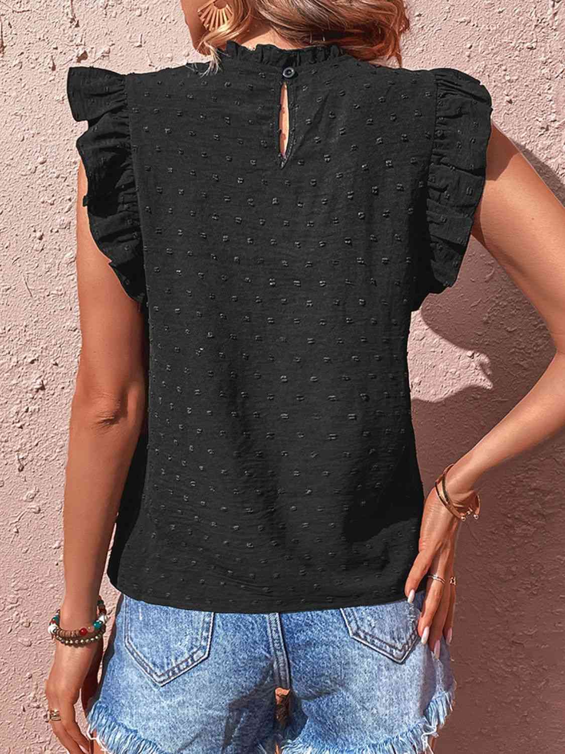 Swiss Dot Butterfly Sleeve Top - Ladyez
