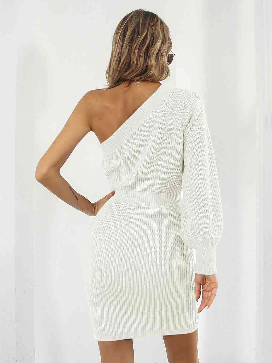 One-Shoulder Mini Sweater Dress - Ladyez