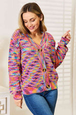 Woven Right V-Neck Long Sleeve Cardigan - Ladyez