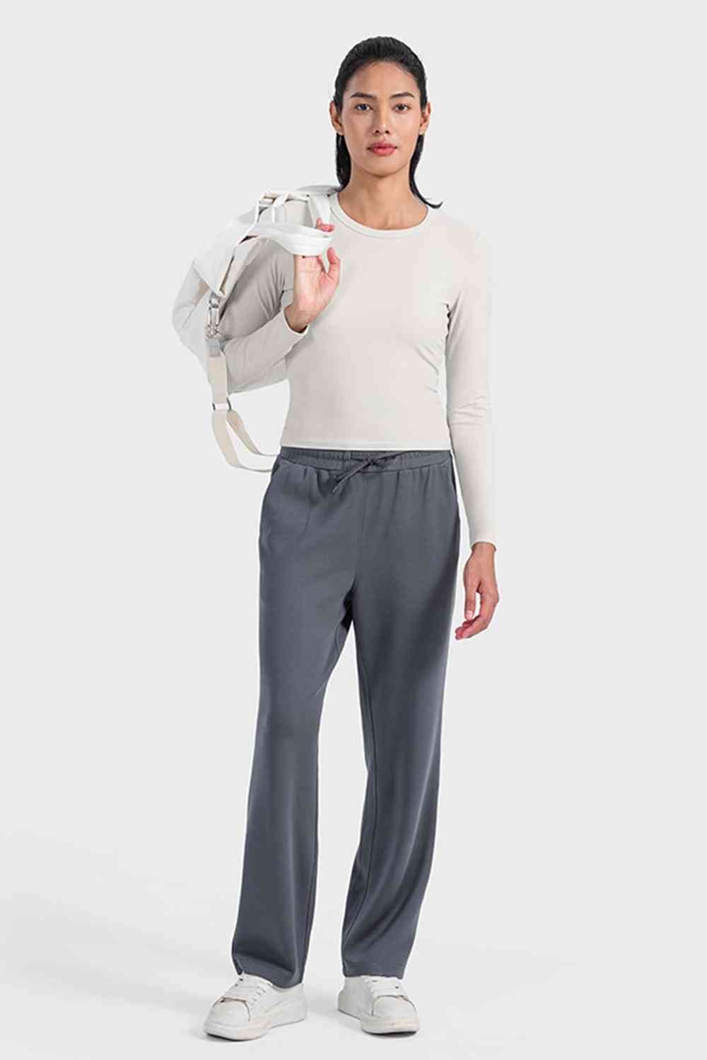 Round Neck Long Sleeve Sports Top - Ladyez