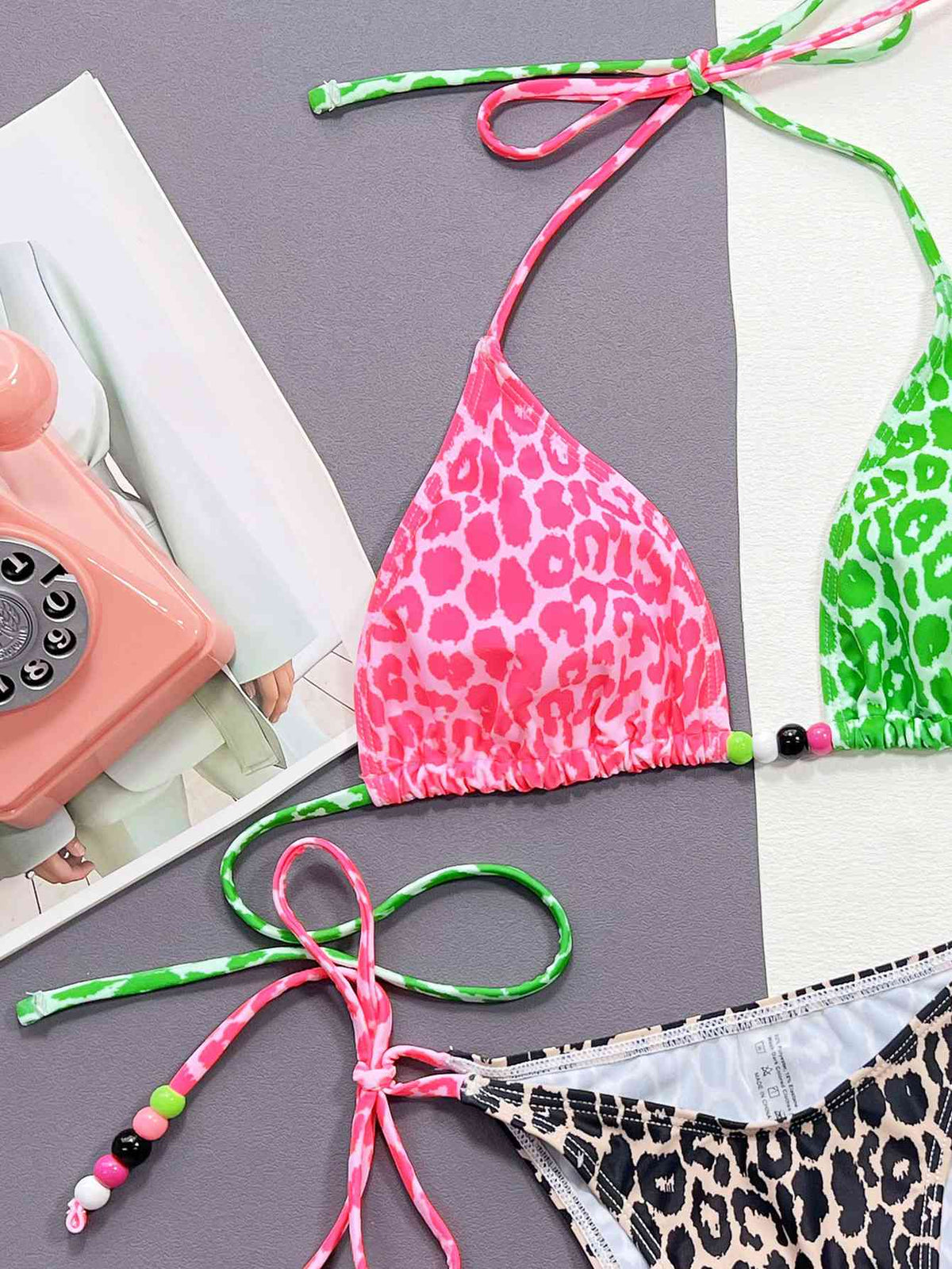 Leopard Tied Halter Neck Bikini Set - Ladyez