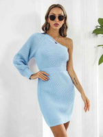 One-Shoulder Mini Sweater Dress - Ladyez