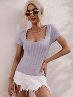 Scalloped Hem Square Neck Knit Top - Ladyez