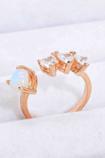 Natural Moonstone and Zircon Heart Open Ring - Ladyez