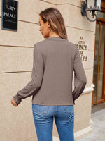 Pleated Notched Neck Flounce Sleeve Blouse - Ladyez
