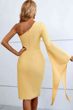 Cutout Split Flare Sleeve One-Shoulder Dress - Ladyez