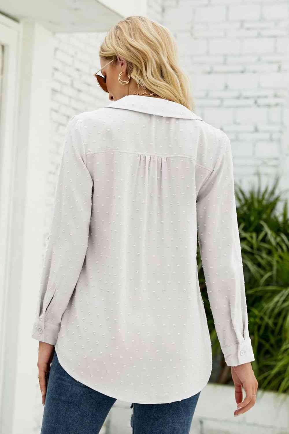 Swiss Dot Johnny Collar Blouse - Ladyez