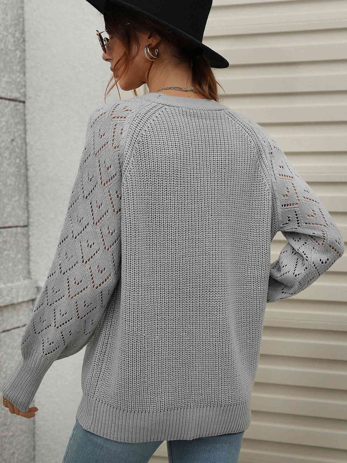 Double Take Rib-Knit Plunge Raglan Sleeve Cardigan - Ladyez
