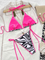 Zebra Print Halter Neck Tie Side Bikini Set - Ladyez