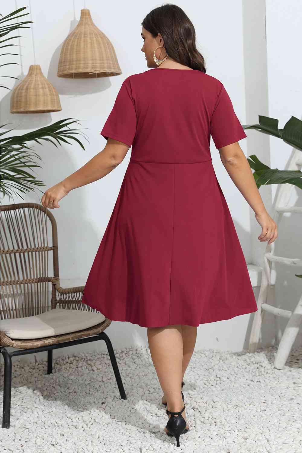 Plus Size Round Neck Openwork Dress - Ladyez