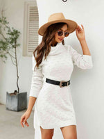 Turtleneck Long Sleeve Slit Sweater Dress - Ladyez