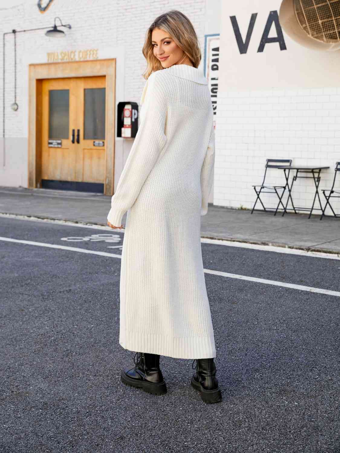 Full Size Collared Open Front Duster Cardigan - Ladyez
