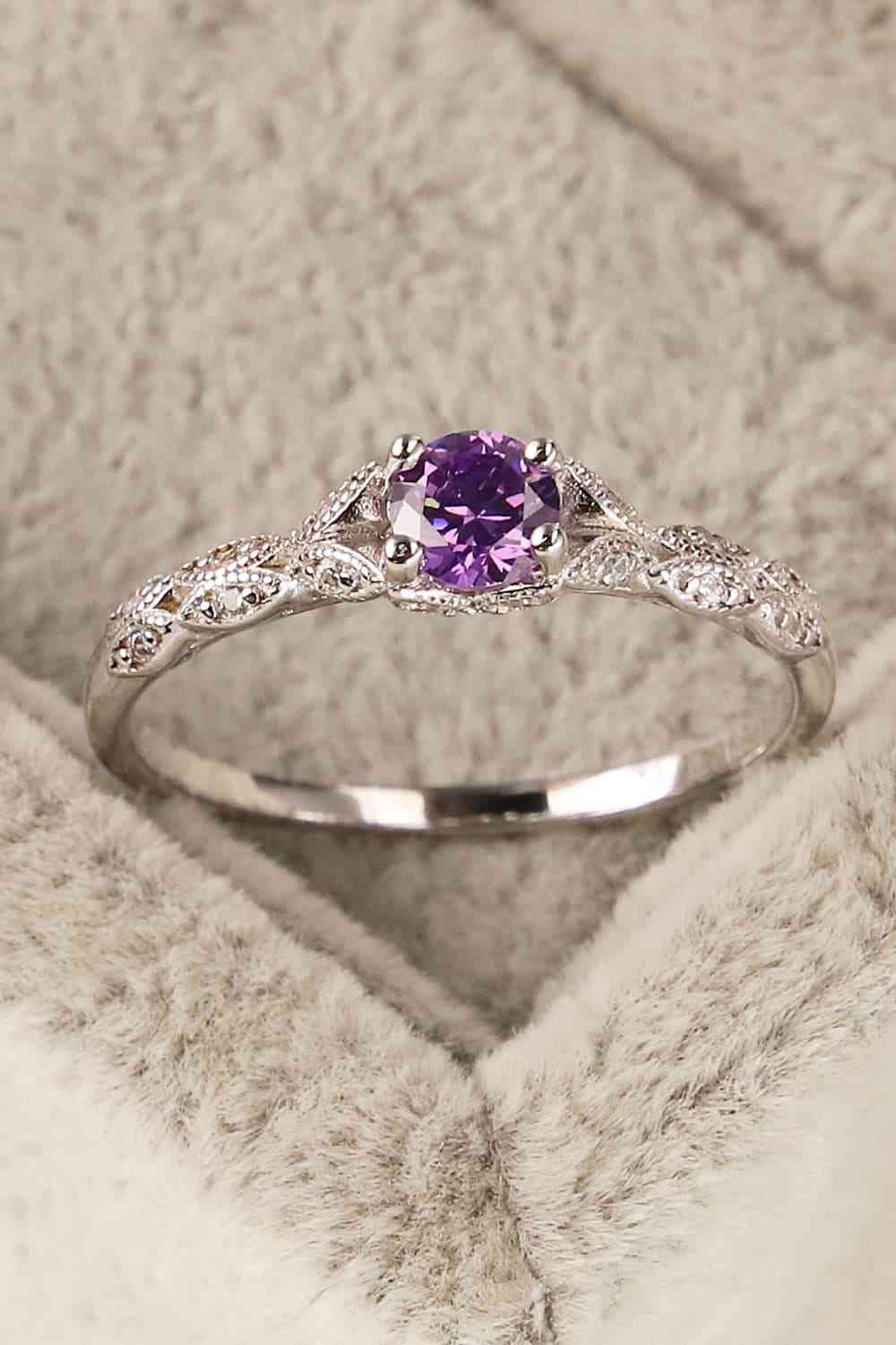 Inlaid Amethyst 4-Prong Ring - Ladyez