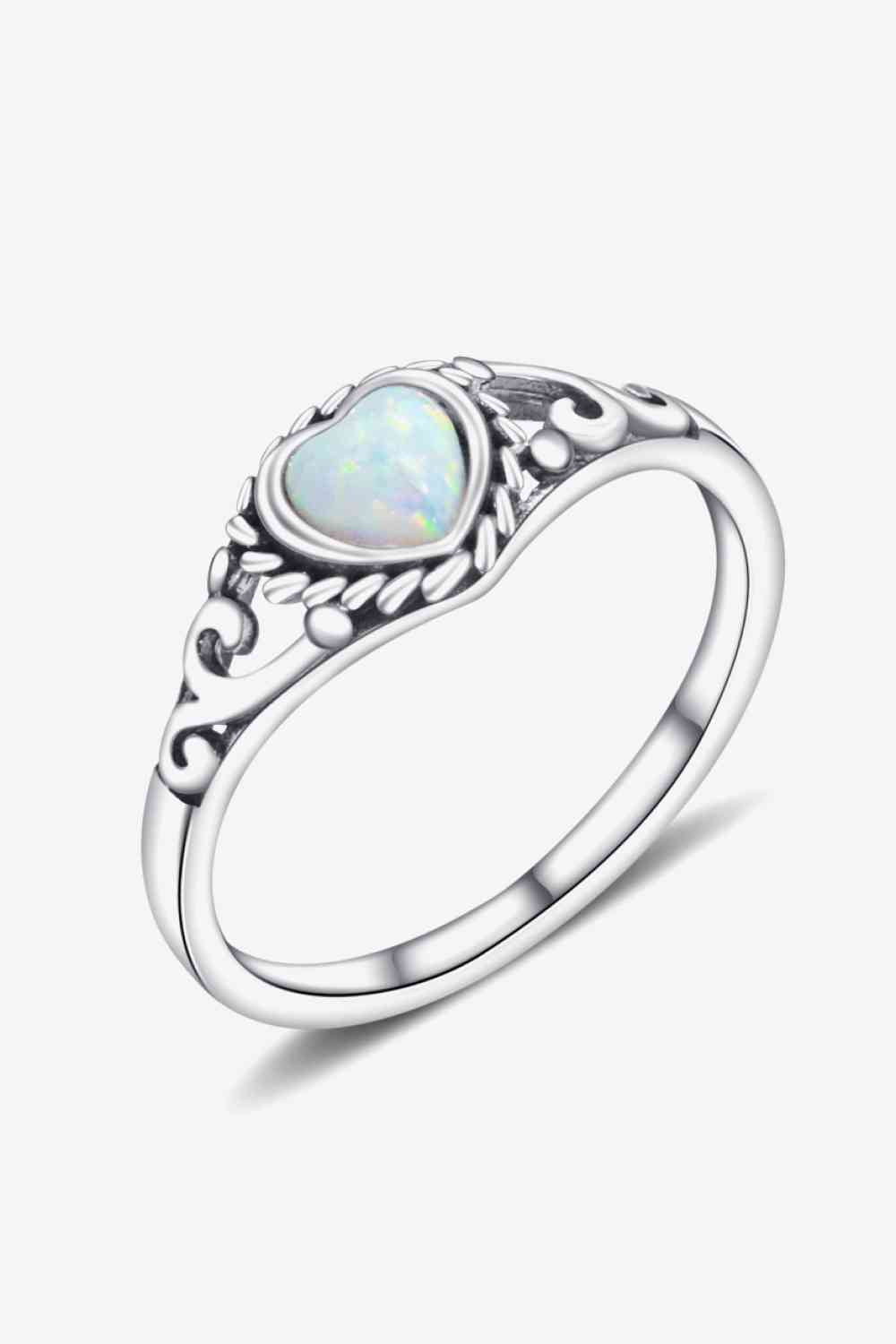 925 Sterling Silver Heart-Shape Opal Ring - Ladyez