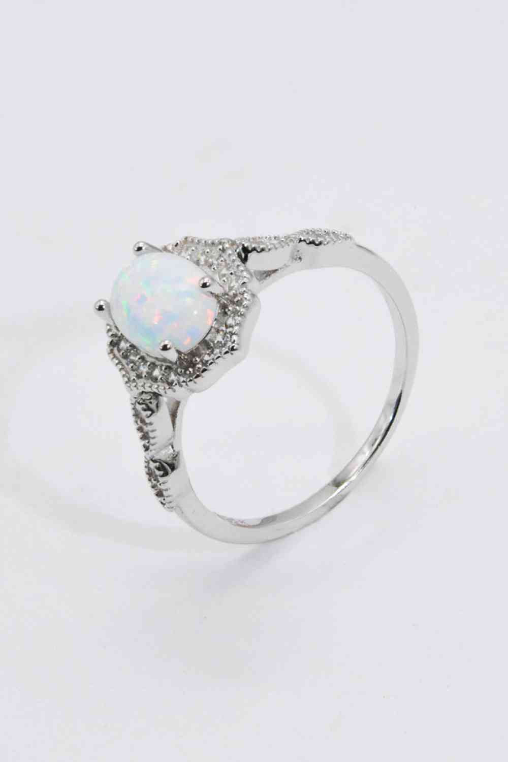 925 Sterling Silver Platinum-Plated Opal Ring - Ladyez
