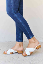 Weeboo Step Into Summer Criss Cross Wooden Clog Mule in White - Ladyez