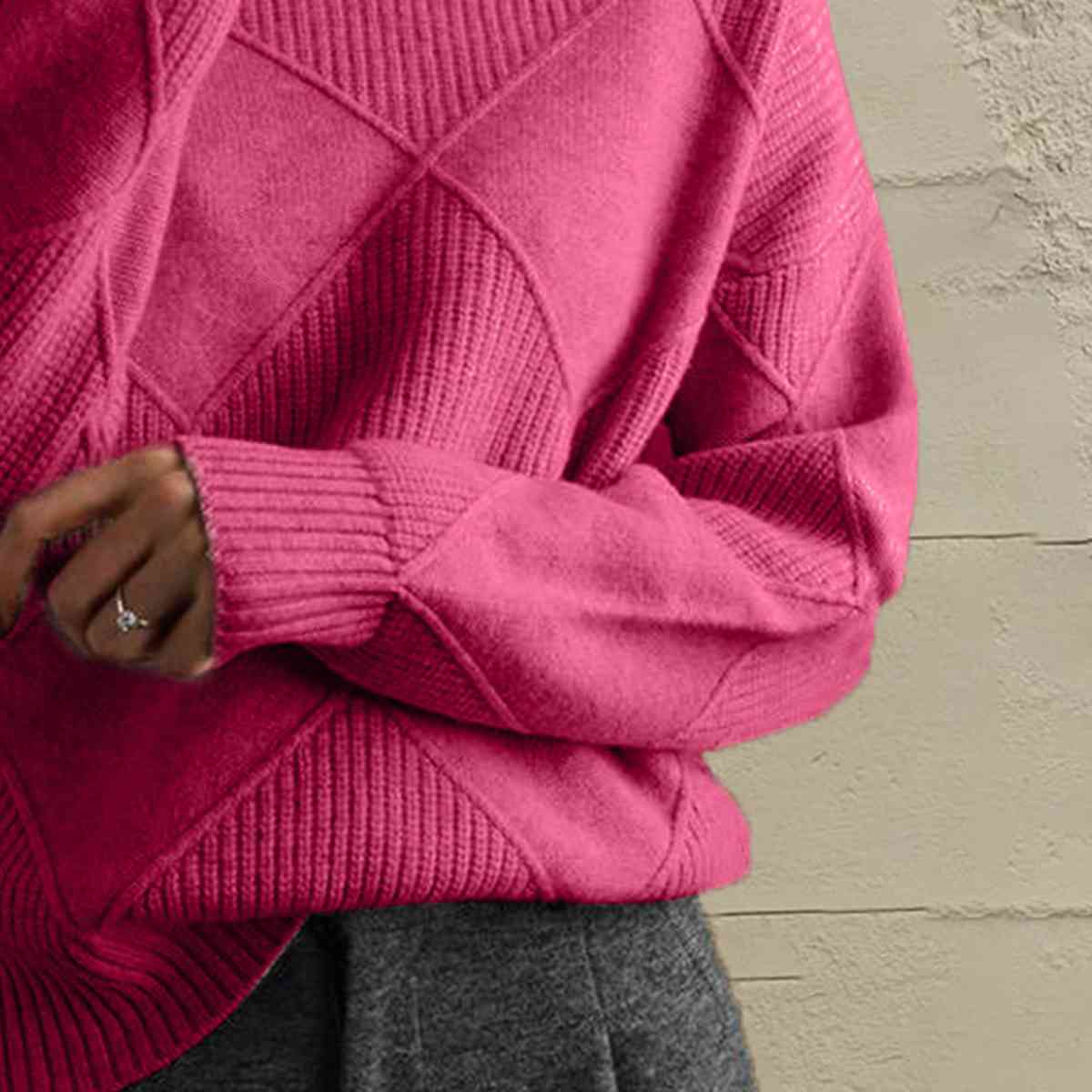 Geometric Turtleneck Long Sleeve Sweater - Ladyez