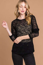 Culture Code Full Size Round Neck Mesh Perspective Top - Ladyez