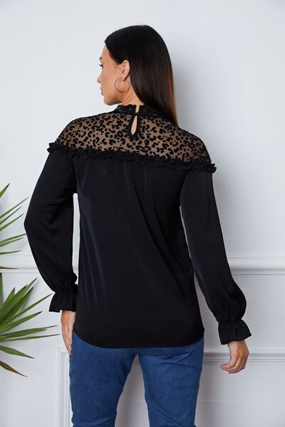 Leopard Frill Flounce Sleeve Blouse - Ladyez
