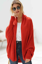 Double Take Dolman Sleeve Open Front Ribbed Trim Longline Cardigan - Ladyez