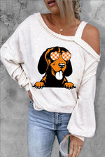 Graphic Asymmetrical Neck Long Sleeve Top - Ladyez