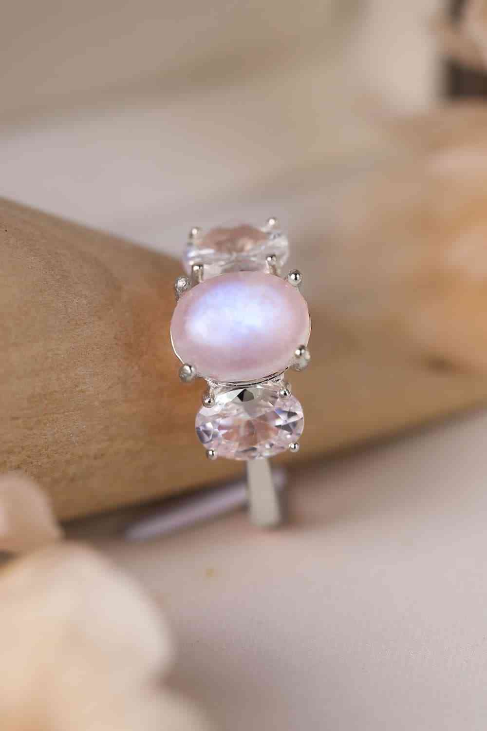 High Quality Natural Moonstone 925 Sterling Silver Three Stone Ring - Ladyez
