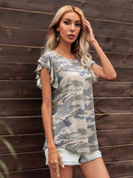 Round Neck Butterfly Sleeve Top - Ladyez