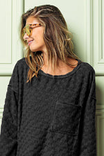 BiBi Checkered Round Neck Exposed Seam Top - Ladyez