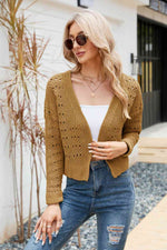 Open Front Cuffed Cropped Cardigan - Ladyez