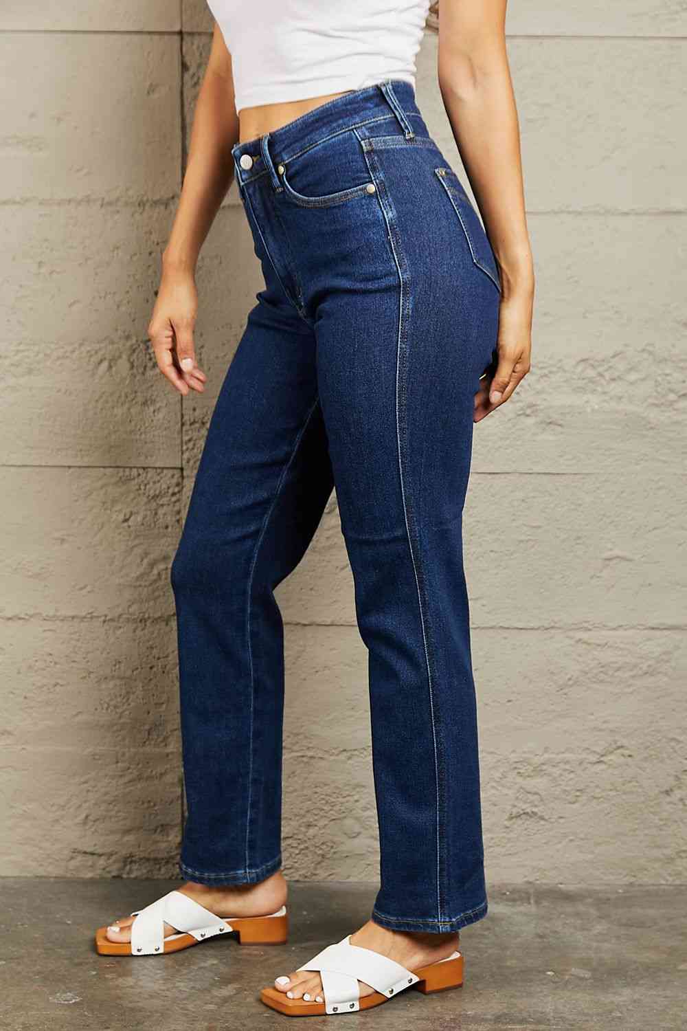 Judy Blue Kailee Full Size Tummy Control High Waisted Straight Jeans - Ladyez