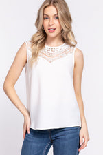 ACTIVE BASIC Round Neck Lace Patch Texture Tank - Ladyez