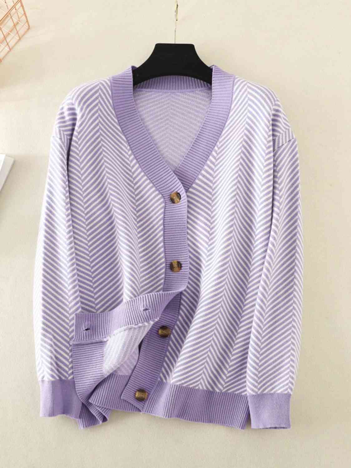 Button Down V-Neck Cardigan - Ladyez