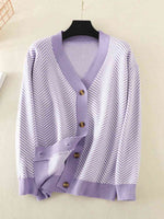 Button Down V-Neck Cardigan - Ladyez
