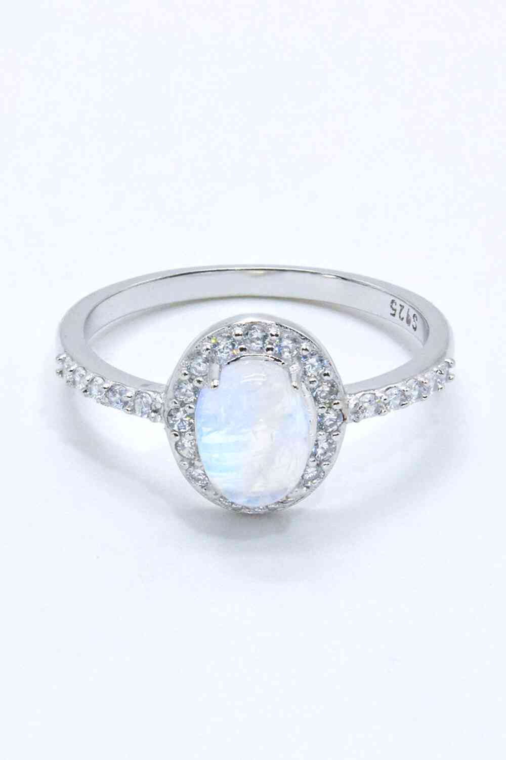 925 Sterling Silver Natural Moonstone Halo Ring - Ladyez