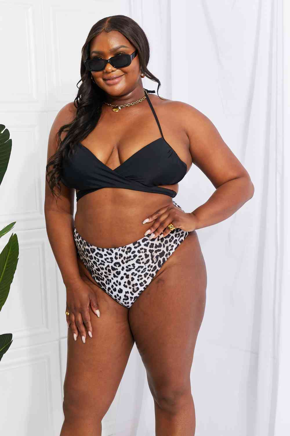 Marina West Swim Summer Splash Halter Bikini Set in Black - Ladyez