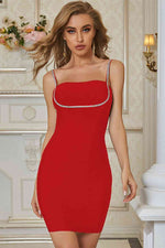 Spaghetti Strap Bodycon Dress with Rhinestone Decoration - Ladyez